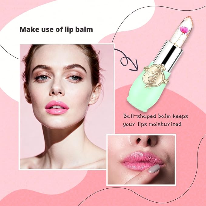 firstfly 6 Pcs/Set Flower Jelly Lipstick, Transferproof Color Change Lip Goss Moisturizer Long Lasting Nutritious Balm, Magic Temperature Change Clear ph Lipstick for Women (Green)