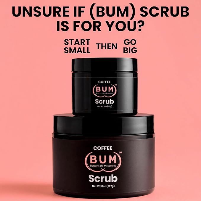 BUM Coffee Sugar Scrub for Body - Coffee Scrub Body Exfoliator with Organic Shea, Coconut Oil, Rosehip, Vitamin E & Jojoba - Moisturizing, Seductively Scented & Subtly Flavored Exfoliant (2 oz)