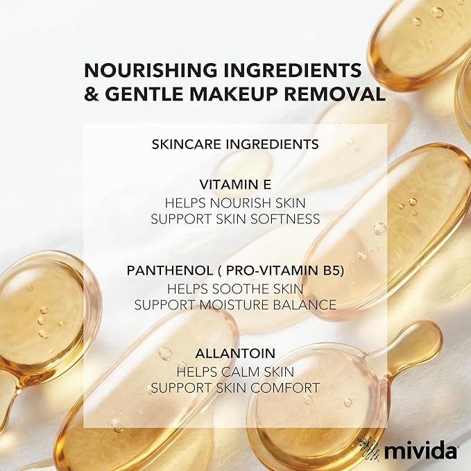 mivida Hypoallergenic Makeup Remover Wipes, Variety Box of 200 Wipes (8x25) 4 Packs with Vitamin E + 4 Packs with Hyaluronic Acid, Fragrance Free,Travel Size Plant-Based make up wipes