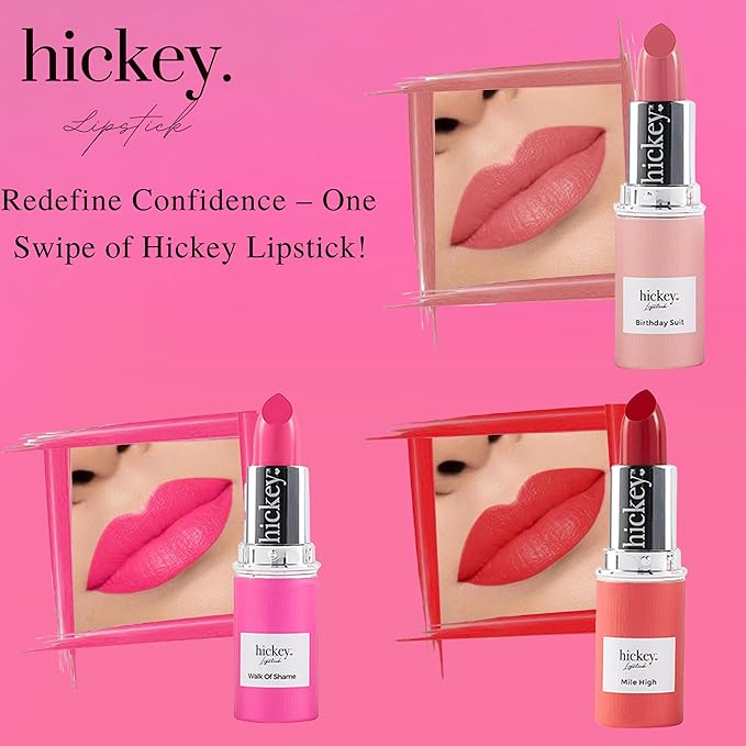 Hickey Lipstick for Women | Nude, Pink & Red Lipsticks Shades | Long Lasting Lipstick for women | Moisturizing, Hydrating & Velvet Finish | 24-Hour Waterproof Cream Lipsticks (Pack of 3)