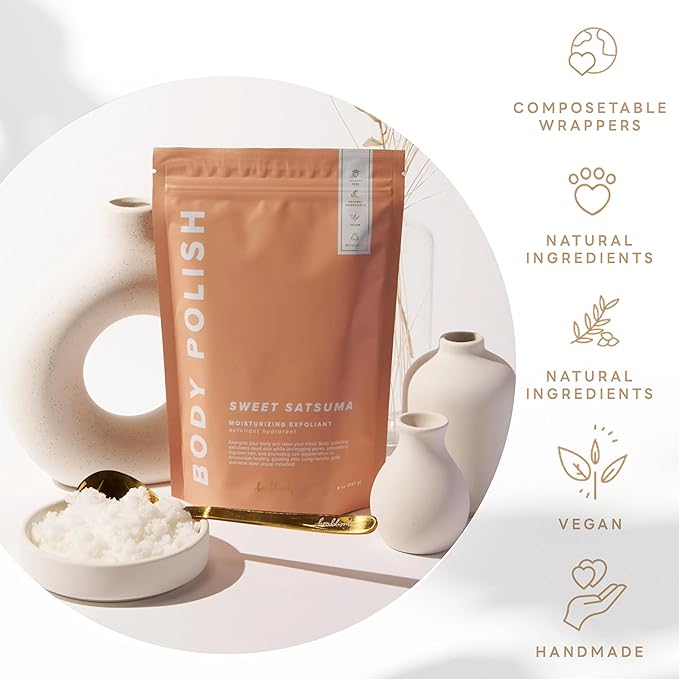 Bonblissity Body Polish, 8oz. - Ocean Mist Scented Body Scrub Exfoliator for Women, Exfoliating Sugar Scrub To Lotion Moisturizer, Gentle Exfoliant for Dry and Sensitive Skin, Handmade in USA