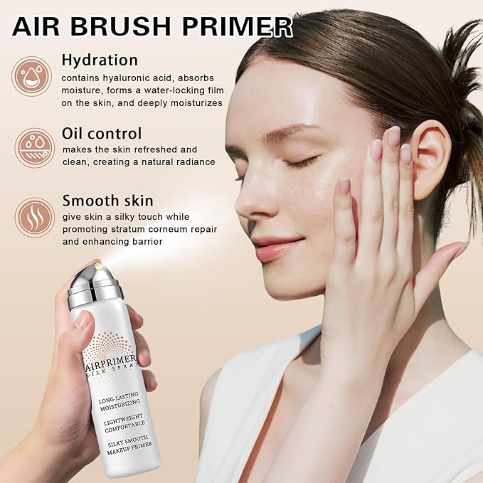 QIUFSSE Air Brush Makeup Foundation and Makeup Primer for Face,Hydrates and Moisturizes,Buildable Coverage with Anti-aging Formula for Smooth Radiant Skin (01 Natural/Warm Porcelain)