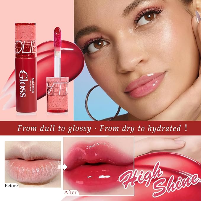 Mirror Flow Lip Gloss - Water Mirror Effect, High-Shine & Non-Sticky, Long Lasting Hydrating, Volumizing, Reduces Lip Lines, No Pigment Deposition, 6 Shades (0.12 fl.oz)