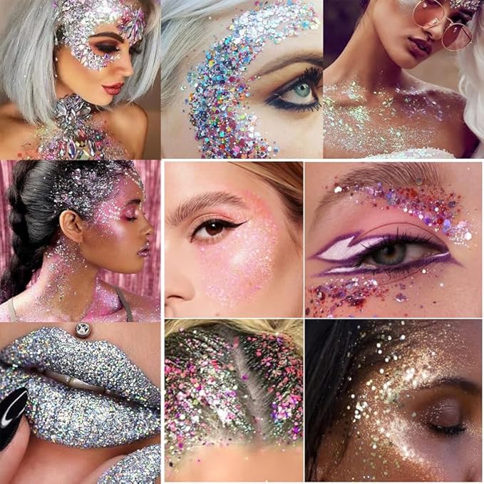 Halloween Body and Face Glitter Stick, Holographic Sparkling Neon Outfit Singer Concert Music Rave Festival Accessories Hair Glitter Gel.(Black & Orange & Purple)