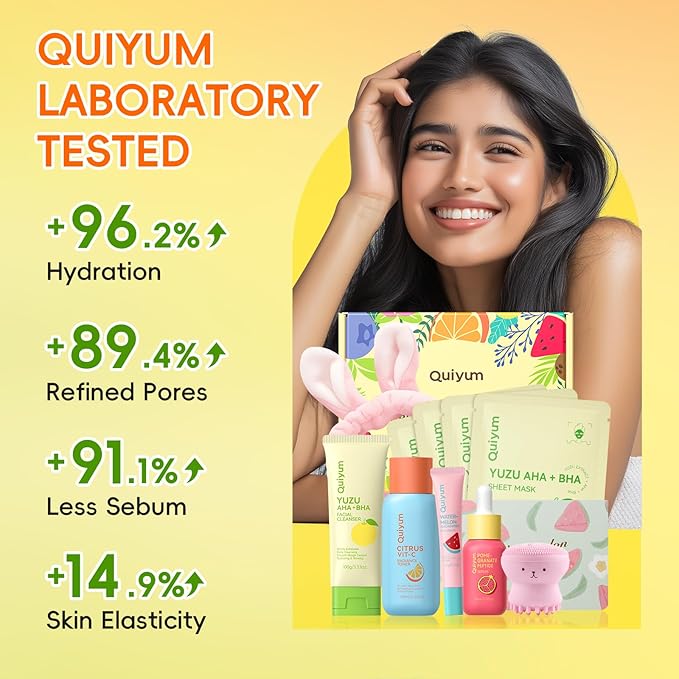Skin Care Set for Oily/Combination Ance Skin, 5PCS Natural Fruit Skincare Kit with Salicylic Acid, Vit-C & Peptide, Birthday Gifts for Women | Oil Control | Brightening | Anti-Acne | Gift Sets