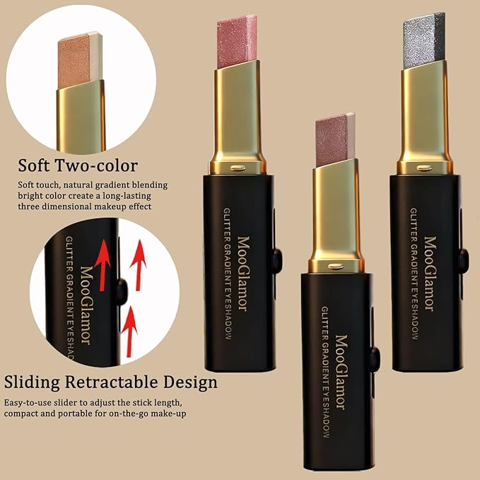 6 Pcs Glitter Eye Shadow Stick Shimmer Eye Shadow Set with Two-Color Gradient and Waterproof Eyeshadow Pen for Long Lasting Eye Makeup Gift