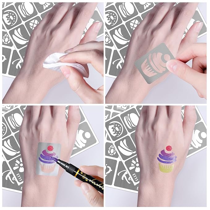 183 PCS Temporary Tattoos Stencils for Kids, Boys Girls Glitter Tattoo Stencils Kit, Body Face Paint Stencils Template for Kids School Show Birthdays Christmas Halloween Party Supplies