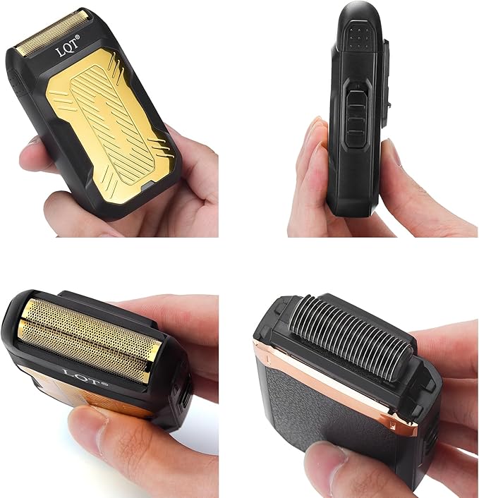 LQTⓇ Mini Foil Shaver, Portable Cordless Electric Shaver for Men, Equipped with a Set of Replacement Heads, USB-C Charging Cable, and Cleaning Brush, Suitable for Travel and Home use (Black)