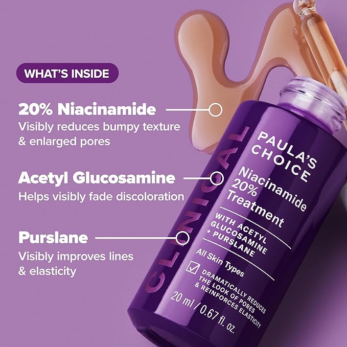 Paula's Choice CLINICAL 20% Niacinamide Vitamin B3 Concentrated Face Serum, Anti-Aging Serum for Face, Treatment for Discoloration & Minimizing Large Pores, Fragrance-Free, 0.67oz