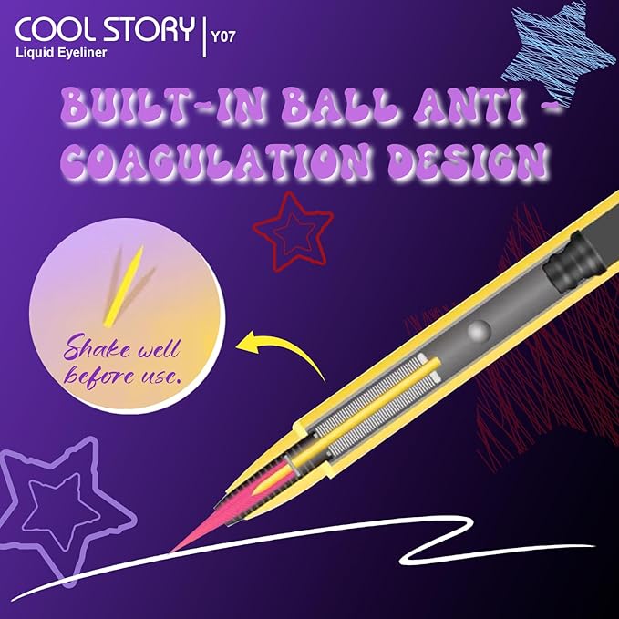 COOL STORY Liquid Eyeliner Waterproof Smudge Proof Eye Liner, 24H Long-Lasting, 0.6ml/0.02 fl.oz (Purple)