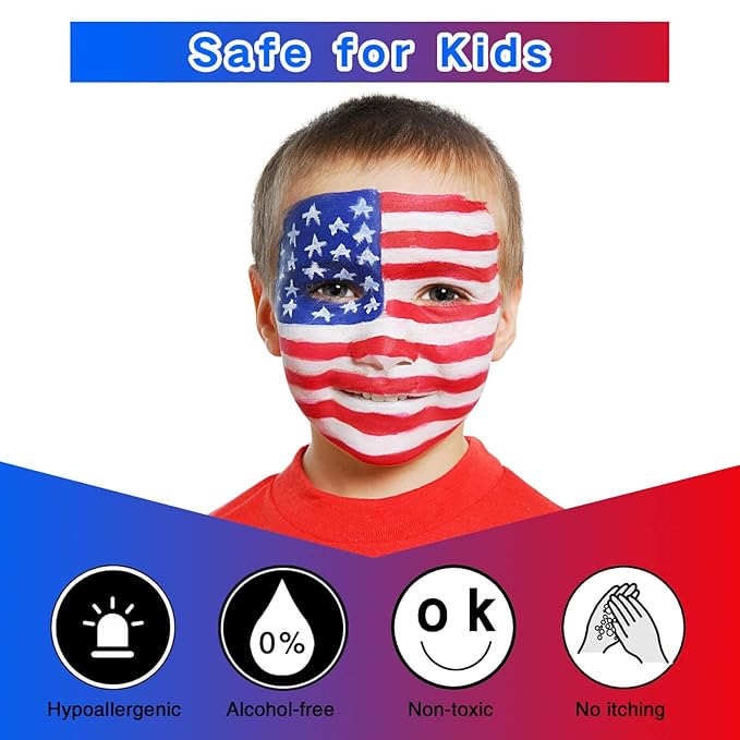 MEICOLY 3Pcs Red White and Blue Face Body Paint Stick,Face Paint for Joker Makeup,Face Painting for Halloween SFX Clown Devil Spiderman Cosplay,Red White and Blue Eye Black,4th of July Accessories