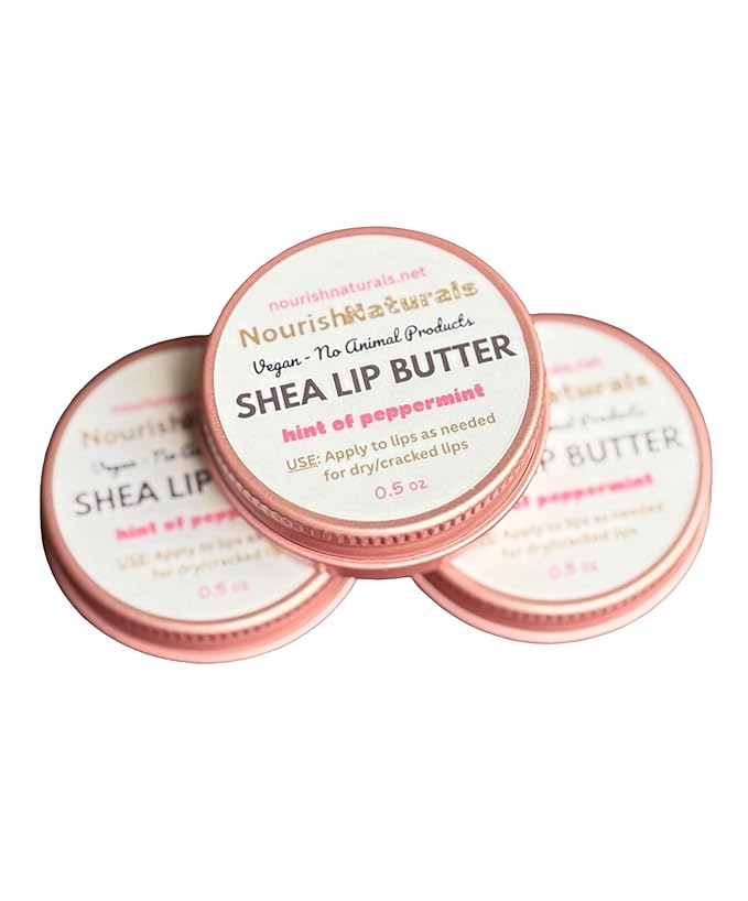 Shea Lip Butter - All Natural 4 Ingredient Lip Balm - Pack of 3 - for dry cracked lips, travel sized, ultra moisturizing vegan lip balm, for long lasting hydration & lip repair, w/Peppermint oil