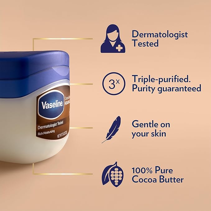 Vaseline Original & Cocoa Butter Healing Jelly Travel-Size Variety 4-Pack – Rich Moisturizing Ointment, Skin Protectant for Soothing Cracked, Dry Skin, 1.75 Oz Ea