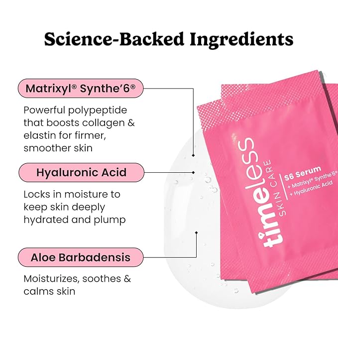 Timeless Skin Care Matrixyl Synthe’6 Serum - Face Serum for Skin Care - with Hyaluronic Acid for Hydration - Pouches