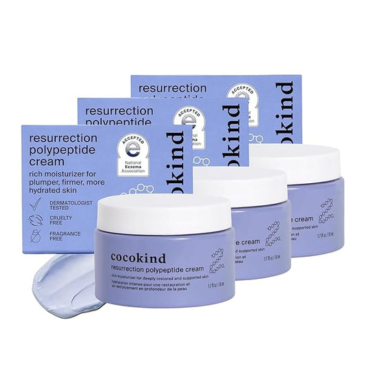 Cocokind Resurrection Polypeptide Cream, Hydrating Face Moisturizer with Peptides and Squalane, Anti Aging Skin Barrier Repair Cream for Dry Skin (1.7 Fl Oz, 3 Pack)