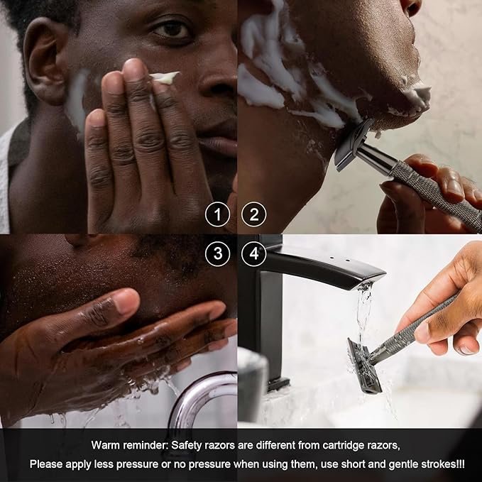 Shiny Gun Black Double Edge Safety Razor, Single Blade Razors for Men and Women, with 10 Stainless Steel Safety Razor Blades, Reusable Smooth and Close Wet Shaving Kit, Plastic Free