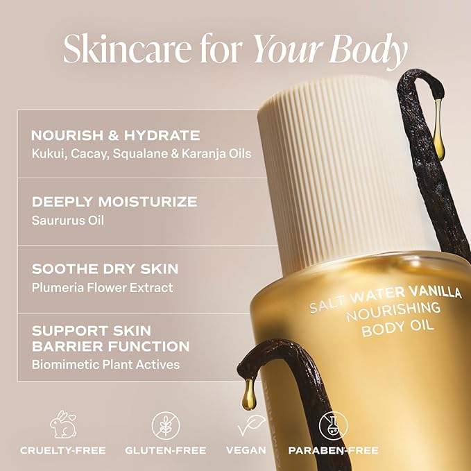 Saltair Body Oil - Luxurious Salt Water Vanilla After Shower and Bath Oil for Women and Men. Botanical, Non-Greasy, Well-Absorbing Moisturizer for Hydrating Dry Skin – 4oz Pump Bottle