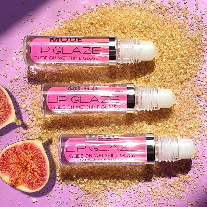 MODE Lip Glaze Flavored Lip Gloss Yummy SUGARED FIG Flavor Roll On Sweet Wet Nourishing Glossy Shine, Hydrating Natural Skincare Fruit Oils