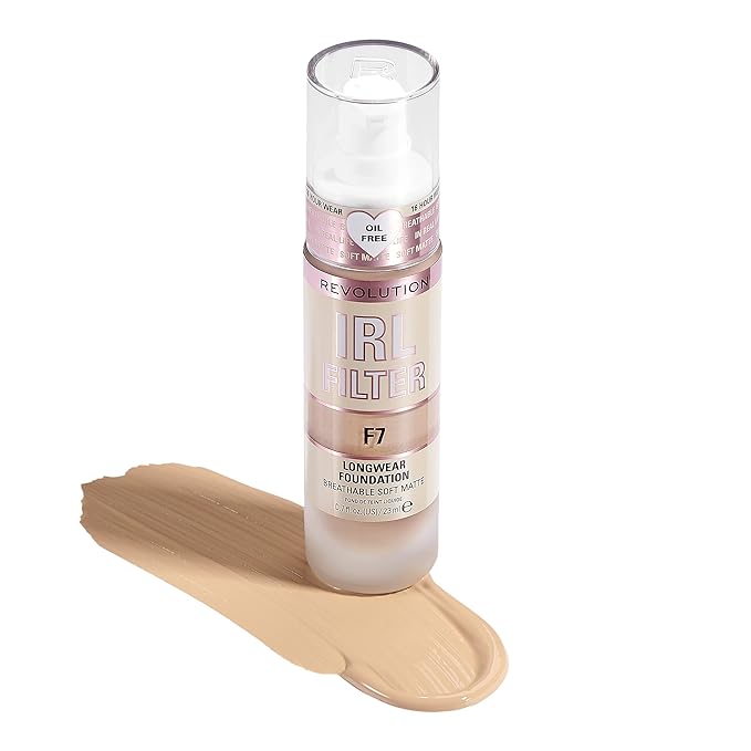 Revolution, IRL Filter Longwear Foundation, Soft & Breathable Formula, Medium to Full Coverage, Matte Finish, F7, 0.7 fl oz