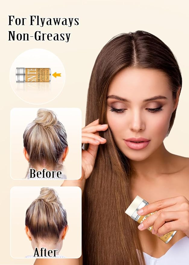 Slick Back Hair Brush & Hair Wax Stick Set - Tames Frizz & Smooths Flyaways - Sleek Ponytails, Buns, Edges - Styling Cream/Gel/Balm/Pomade Stick for Women - Styling Accessories for Girls & Kids