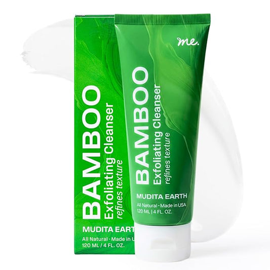Mudita Earth Bamboo Microdermabrasion Facial Scrub – 4oz | Dermatologist-Tested Exfoliator Cleanser for Face & Body, Acne & Blackheads | Shea Butter & Lactic Acid - Vegan, Fragrance-Free, Sulfate-Free