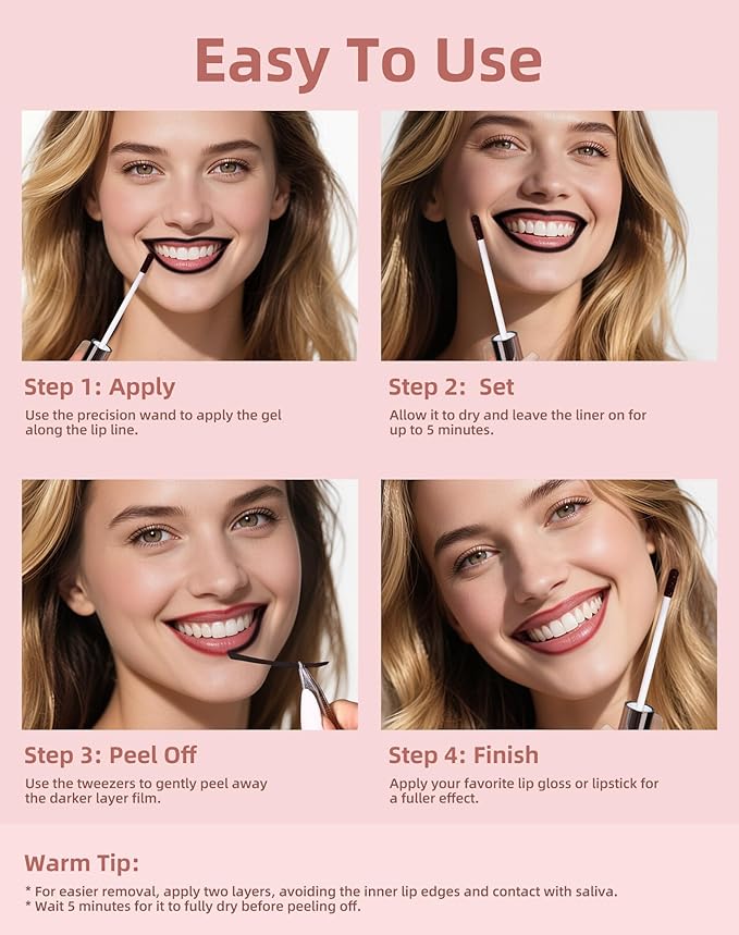 KIMUSE Peel Off Lip Stain, Long Lasting Lip Stain Peel Off with Tweezer, Waterproof Lip Liner Stain, Transfer-Proof, Highly Pigmented Color, Matte Finish