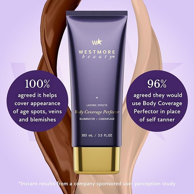 Westmore Beauty Body Coverage Perfector – Waterproof Leg & Body Makeup - Tattoo Cover Up Makeup - 7 Oz Natural Radiance