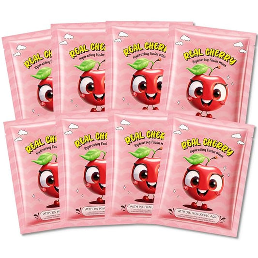 CAKAILA 8 Pack Cherry Face Mask,Pink Face Masks Skincare Spa Day Kit Supplies,Spa Party Favors for Women,Sheet Facial Mask Skincare Gifts Set,Moisturize Soothe for All Skin Types