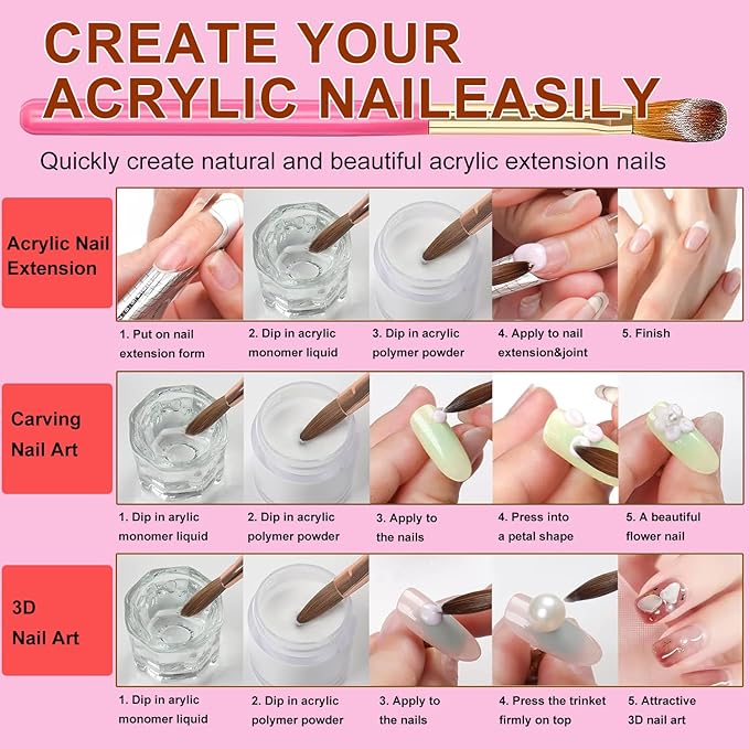 MUSILAN Nail Art Brushes Set,10pcs Nail Art Tool Set Nail Art Design Pen Painting Tools Fingernail Brush Nail Cleaning Brush for Acrylic Application Acrylic Powder 3D Nail Carving Nail Art Brushes Set