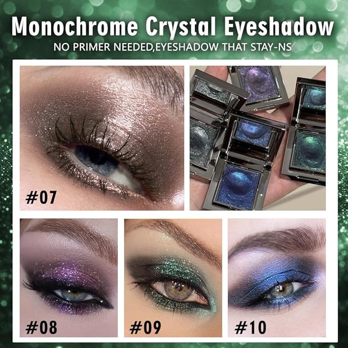 Sparkly Eyeshadow Palette for Women, Single Monochrome Eye Shadow Makeup, Shiny Pressed Cream Powder, Blendable Natural sombras para ojos, Holographic,Vegan,Travel (09-sparkly-Green)