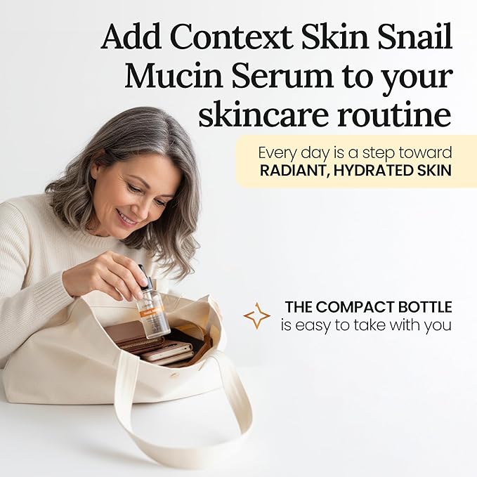 Context Skin Snail Mucin Serum for Face, Lightweight Hydration with Snail Extract, Smooth Texture, Fast Absorbing, Designed for Daily Skincare, 1 fl oz