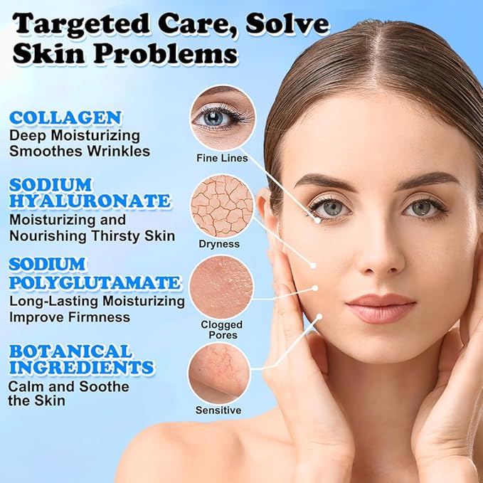 MISSEDSEN Collagen Face Mask with Hyaluronic Acid, Vitamin E Oil for Skin Care Hydrating, Moisturizing, Brightening & Anti Aging Face Masks Skincare for Oil, Dry, Acne, Sensitive All Skin Types 12PCS