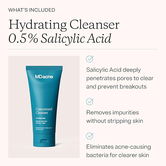 MDacne 3 Step Face Acne Treatment Kit, Benzoyl Peroxide Cream 2.5%, Salicylic Acid Cleanser, Niacinamide Moisturizer – Medicated Plant-Based Skincare for Adult & Teen Acne, 60 Day Kit