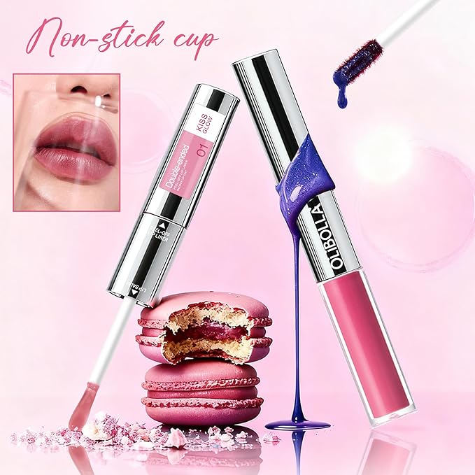 Double-Ended Peel-Off Lip Liner & Gloss Tint – Long-Lasting Hydrating Lip Color, Smudge-Proof & Kiss-Proof Gloss Duo for Plump Shiny Lips (02 Honey Nude)