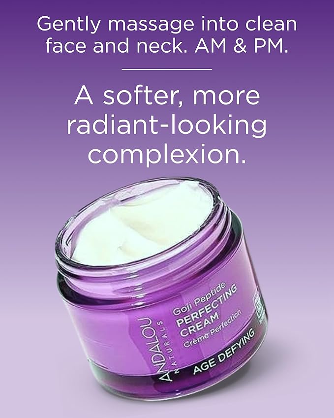 Andalou Naturals Goji Peptide Perfecting Cream - Age Defying Face Moisturizer with Resveratrol, CoQ10 - Supports Skin Collagen and Elastin, Improves Appearance of Wrinkles & Signs of Aging - 1.7 fl oz