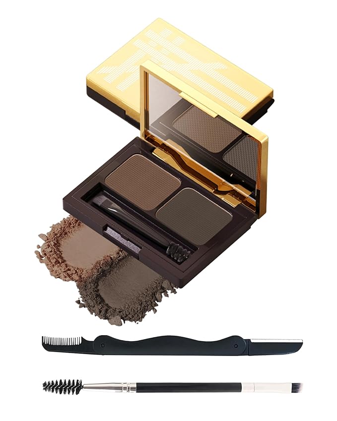 Eyebrow Powder Makeup Kit,2 Colors Waterproof Long Lasting Natural Brown/Grey Eye Brow Tinting Powder Palette,Professional Eyebrow Filler Contour Gifts for Women with Mirror Brow Brush & Razor-Set 02#