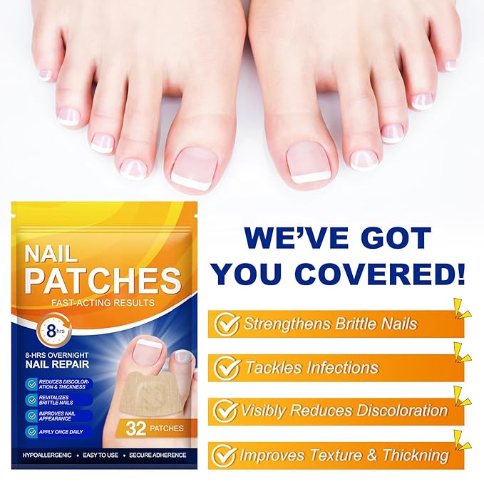 Toenail Treatment Extra Strength, 32 Pcs Nail Patches for Damaged Nails, Overnight Toenail Treatment, Nail Repair for Thick & Discolored Nails, Maintain Toenails Balance