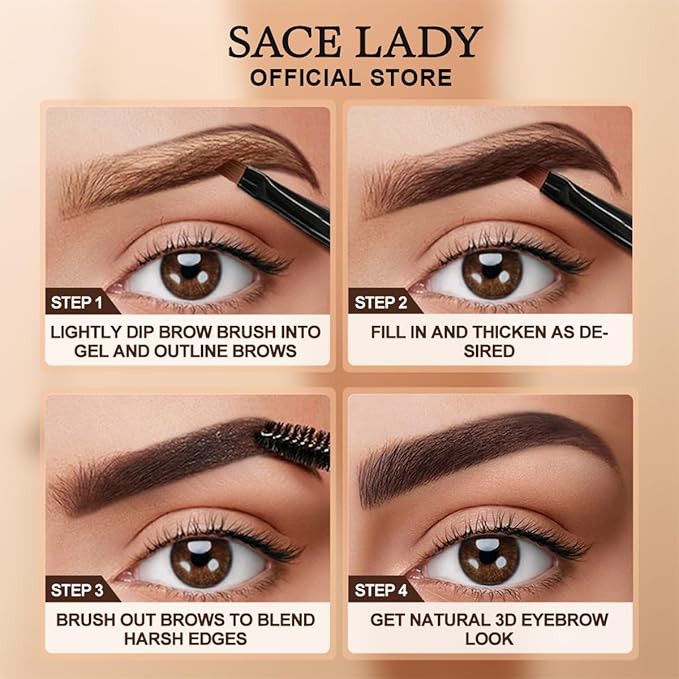 SACE LADY 3D Eyebrow Gel Long Lasting 24 Hours Waterproof Smudge-proof Brow Cream Makeup Kit (ASH BROWN, 0.2Fl Oz)