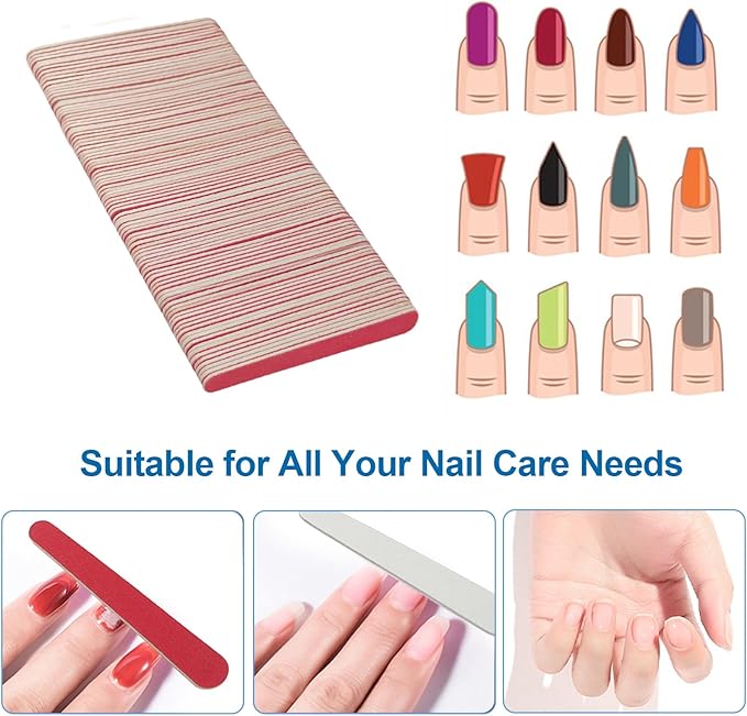 mini Nail Files (100 Pack), 180/240 Grit Wooden Emery Board Nail File Double Sided Small Wood Emory Fingernail Files for Natural Nails Professional Reusable Manicure Pedicure