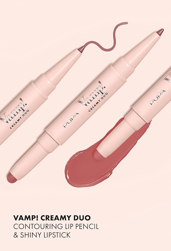 Pupa Milano Vamp! Creamy Duo, 007 Peach Nude, 1 Pc - 2 in 1 Lipstick and Lip Pencil - Long Lasting - Lightweight - No-Transfer - Smooth Texture - Highly Pigmented