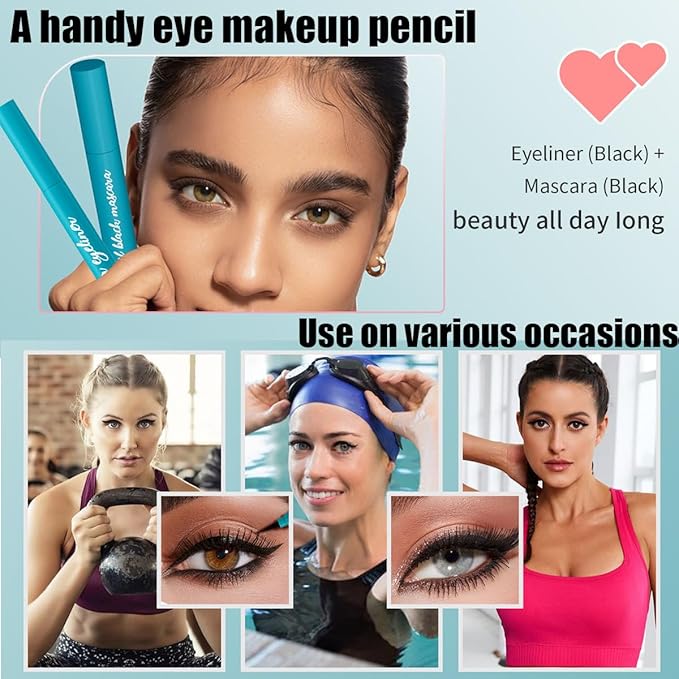 Cool Black Mascara And Quick Drying Eyeliner Set, Thickening Fiber Lash Mascara Extension Voluminous, Long-Lasting Waterproof Smudge-Proof Natural No Flaking/No Clumping