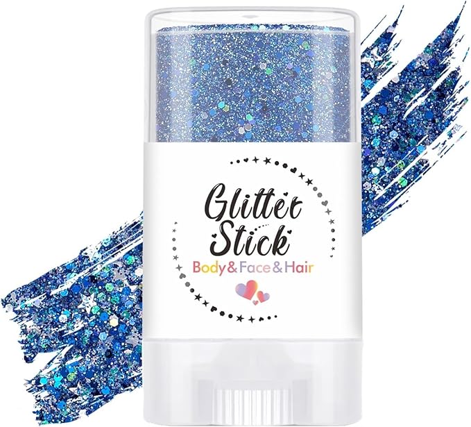 Body Glitter Stick, Holographic Sequins Face Glitter Makeup Neon Outfit Festival Rave Prom Party Accessories Hair Glitter Gel. (Blue)