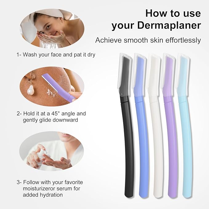 Dermaplane Razor, Face Razors for Women, Dermaplaning Tool with Microblades for Face, Gentle Facial Exfoliation, Peach Fuzz Removal and Eyebrow Shaping, Skin Care Tool for Smoother Skin, Wisteriar