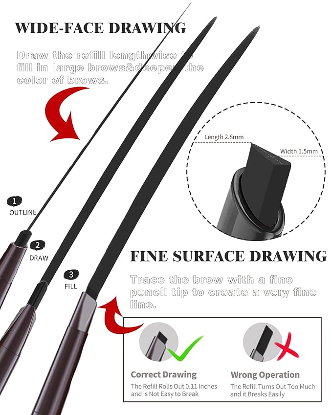Berinist Waterproof Eyebrow Pencils for Women, 6Pcs Double-ended Black Eye Brow Pencil with Razor Kit, Triangular Tip Design Makes it Easier to Define and Fill in Brows for a Natural Look