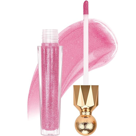 Shimmering Lip Gloss, High-Shine Moisturizing Lip Oil for Plumping, Non-Sticky Sparkling Lip Glow Oil, Long Lasting Hydrating Lip Balm for Dry Lips, Ultra-Glossy Finish(05#Magenta)