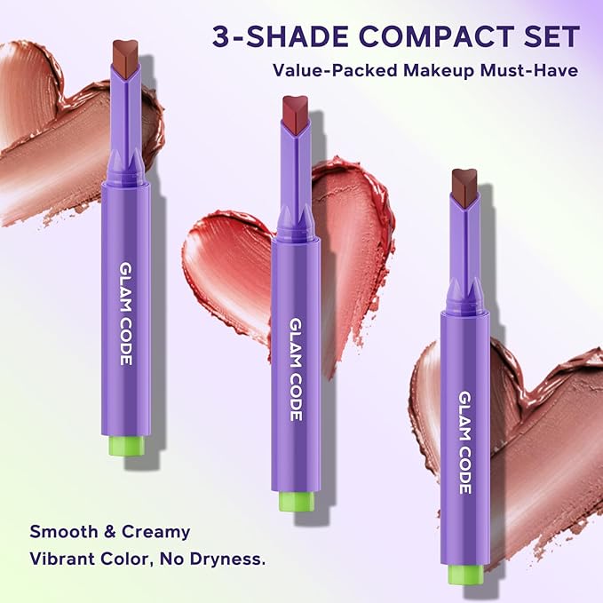 Glam Code Tinted Lip Balm Trio, Moisturizing Lipstick with Shea Butter, Hydrating Lip Makeup Set for Women & Girls, Vegan Formula, Cream Finish, Cruelty-free (3-Count, 03)