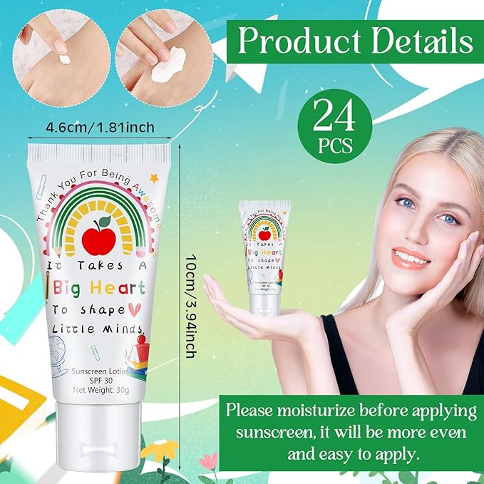 24 Pcs Mini Sunscreen Bulk for Teacher Gifts SPF 30 Water Resistant Sunscreen Lotion Bulk 1oz Travel Size for Thank You Gifts Wedding Party Supplies
