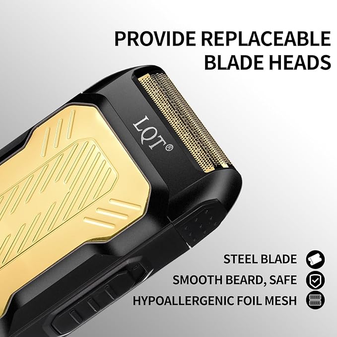 LQTⓇ Mini Foil Shaver, Portable Cordless Electric Shaver for Men, Equipped with a Set of Replacement Heads, USB-C Charging Cable, and Cleaning Brush, Suitable for Travel and Home use (Black)
