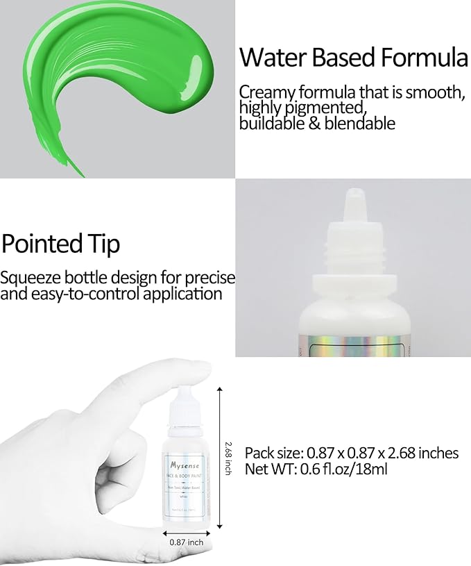 Mysense Light Green Face Body Paint,Water Based Washable Cream Body Paint for Adults and Children Halloween Elphaba Witch Gamora Costume Christmas Makeup,St Patricks Day Outfit Accessories,0.6oz