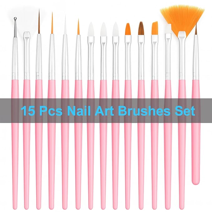 Nail Art Tools Set,15 PCS Nail Brushes,5 PCS Nail Dotting Tools,Nail Stands,Brush Holder,Tweezers,Double-Sided Tape,Nail Design Tools Kit for Press On Nails and Nail Painting